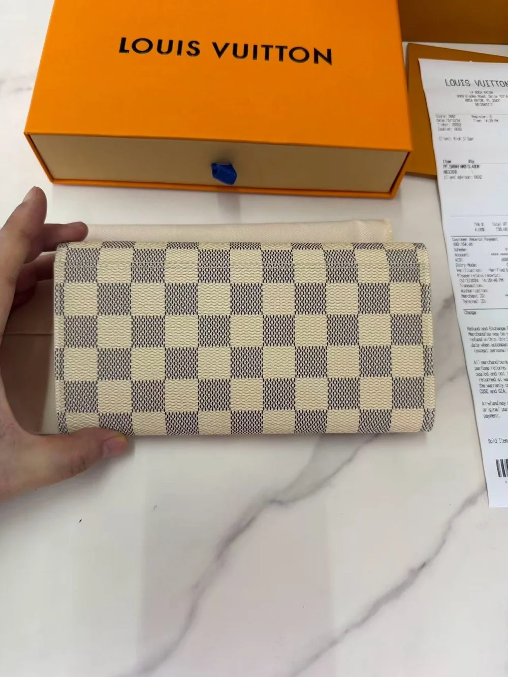 Louis Vuitton Damier Azur Check Wallet - Cream/Blue-Gray